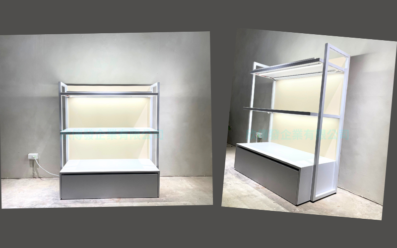 客製-烤漆邊框陳列展示架(活動輪收納箱)