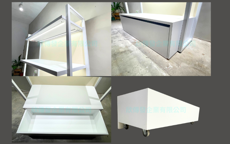 客製-烤漆邊框陳列展示架(活動輪收納箱)